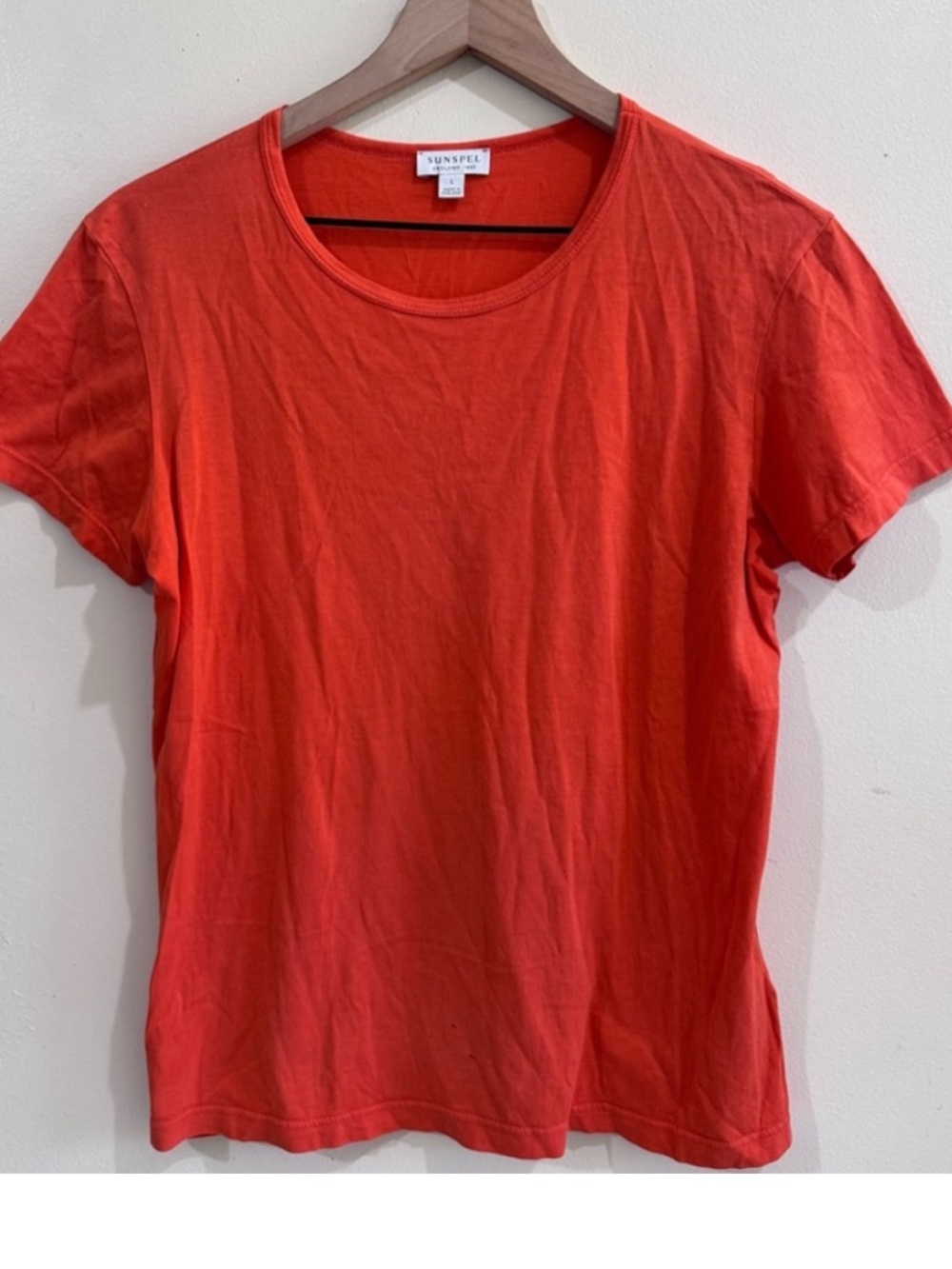 Sunspel Women's Short Sleeve Crew Tee in Coral-Red